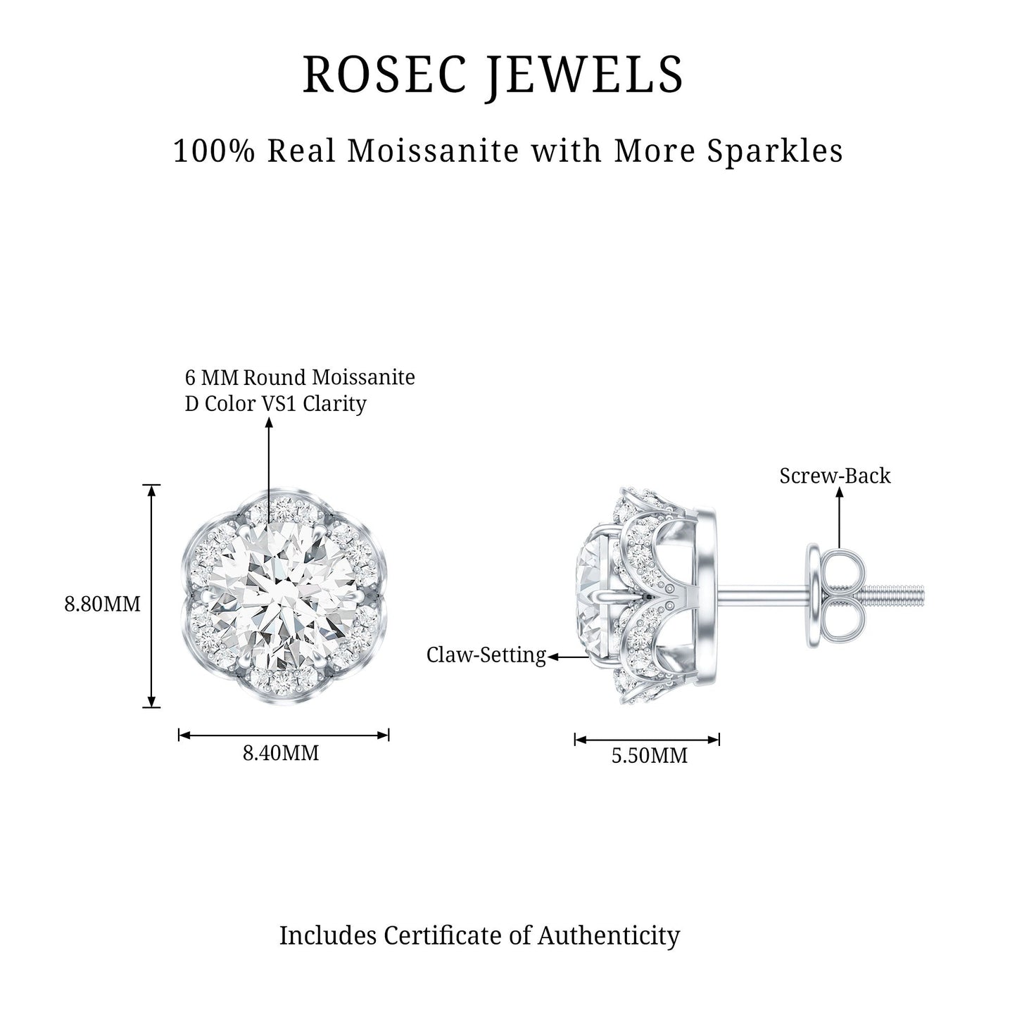 Certified 1.9 Carat Moissanite Flower Stud Earrings