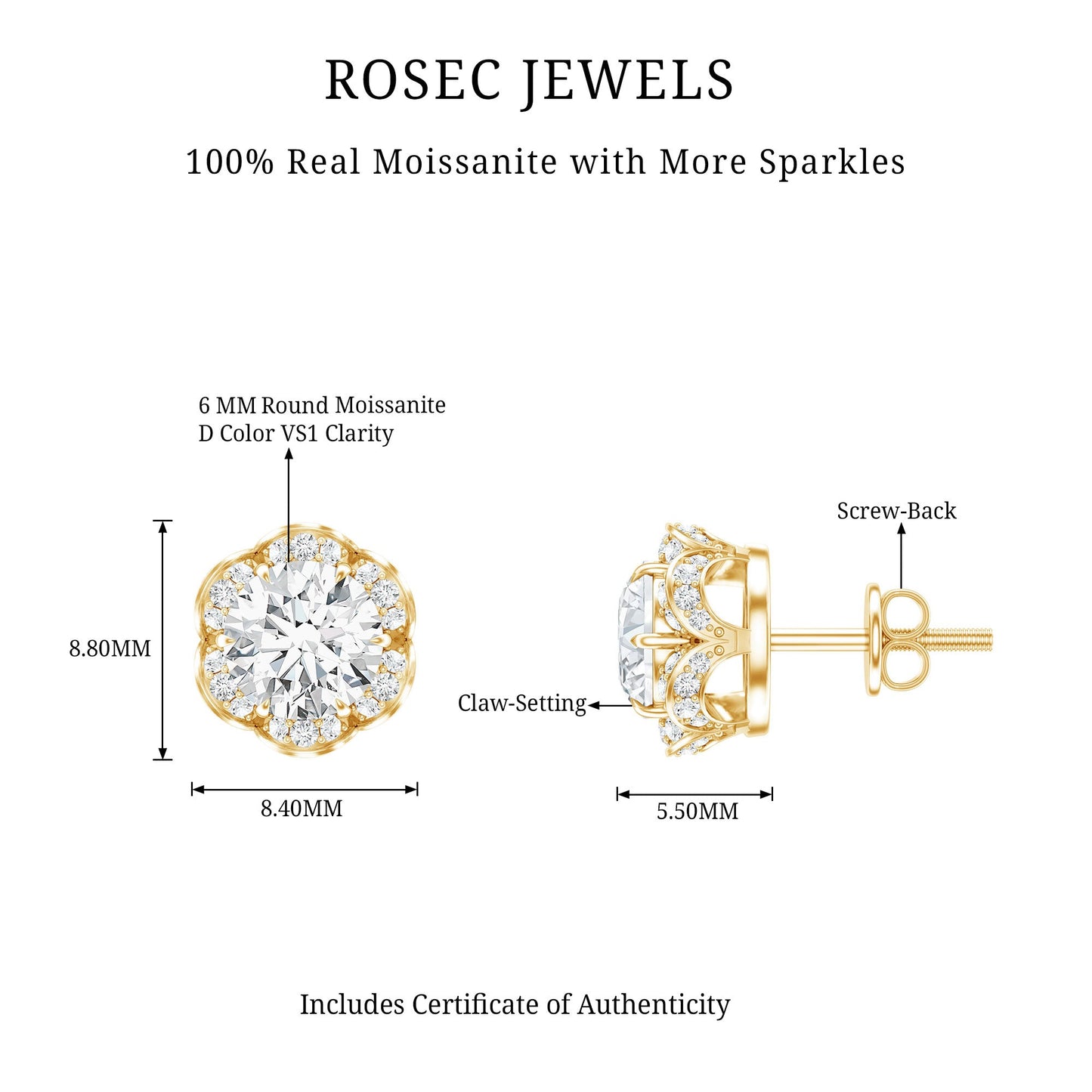 Certified 1.9 Carat Moissanite Flower Stud Earrings
