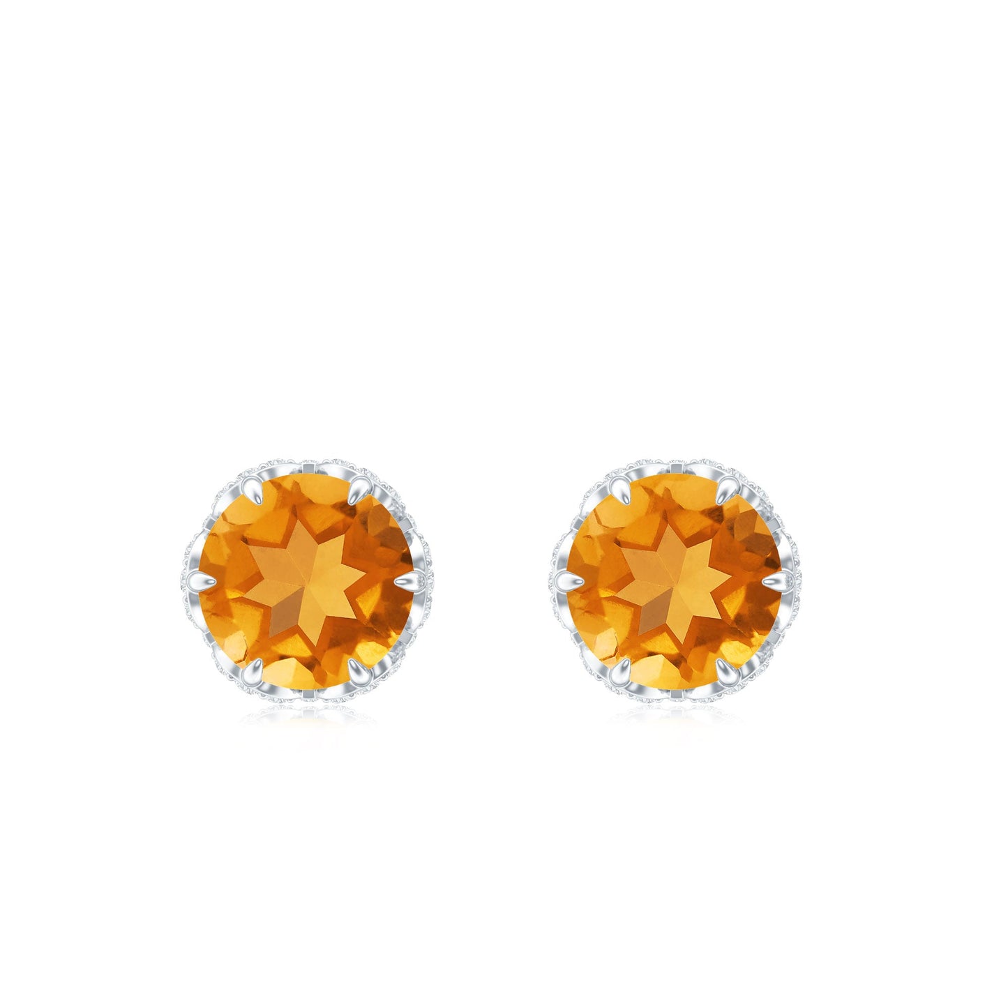 Designer Citrine Diamond Stud Earrings with Screw Back