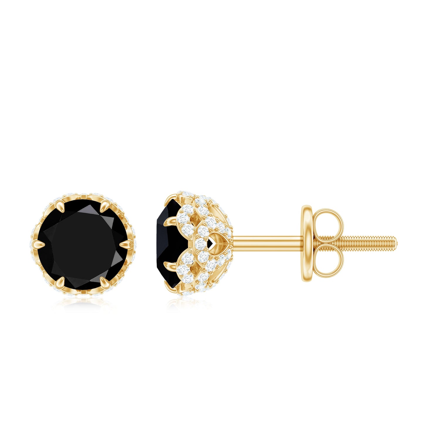 0.9 Carat Black Spinel Stud Earrings with Diamond Accent