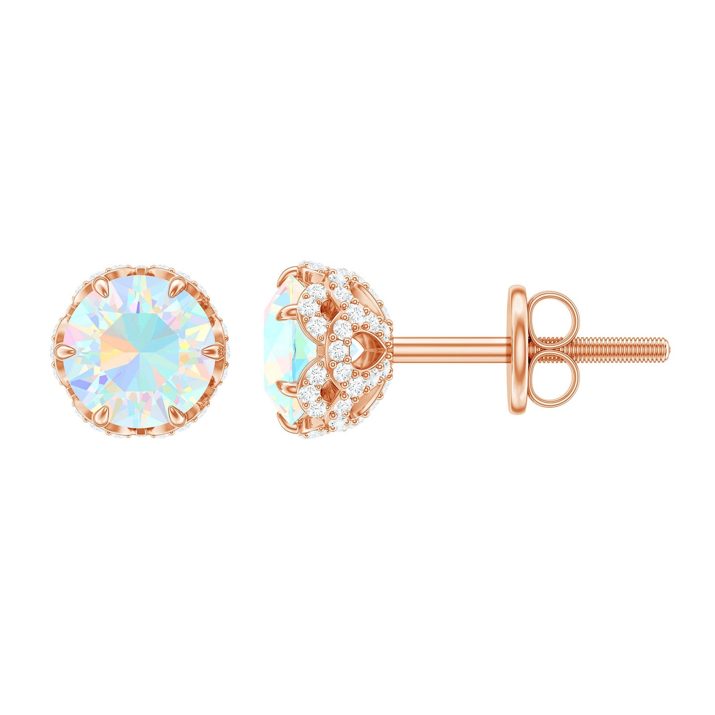 Designer Ethiopian Opal Stud Earrings with Diamond