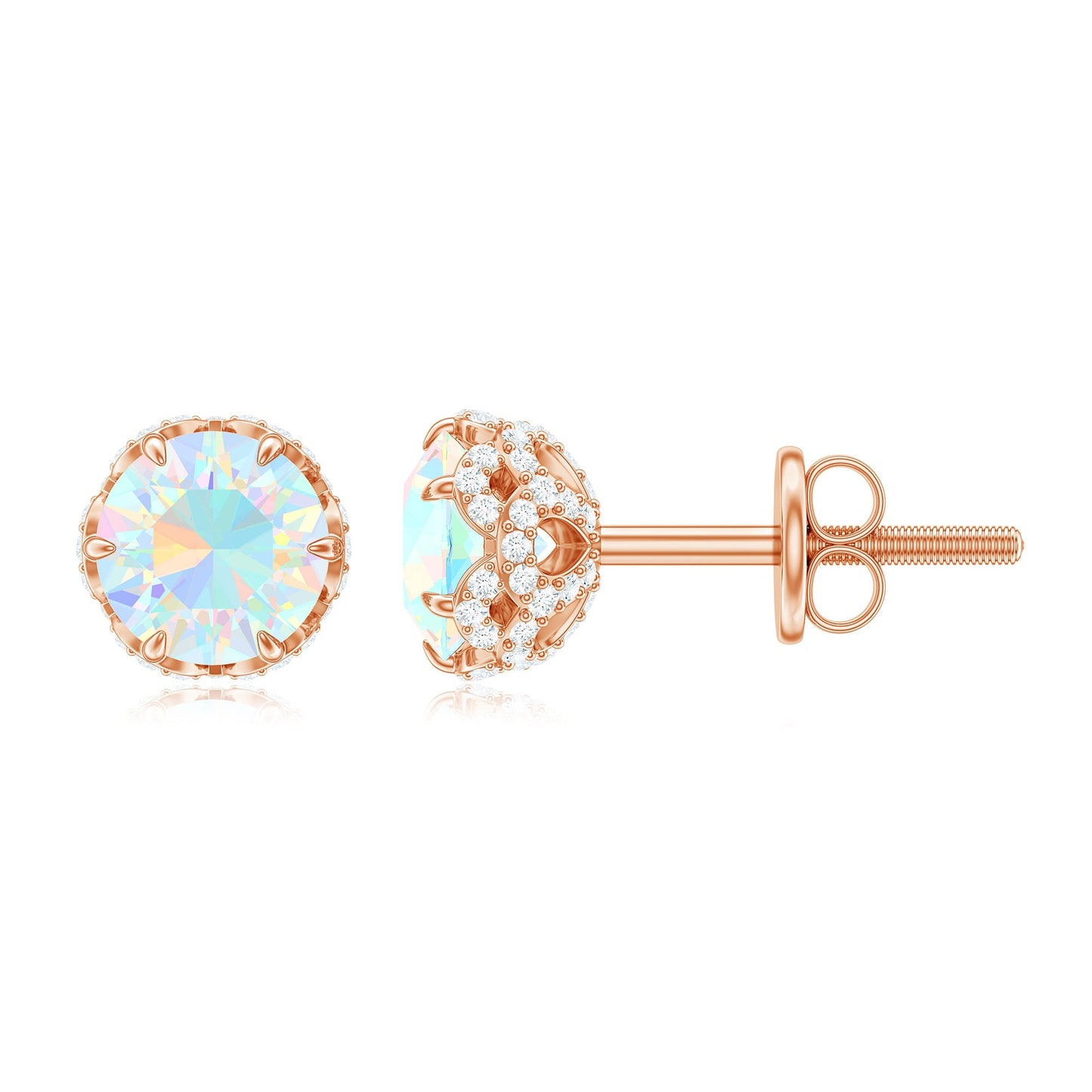 Designer Ethiopian Opal Stud Earrings with Diamond