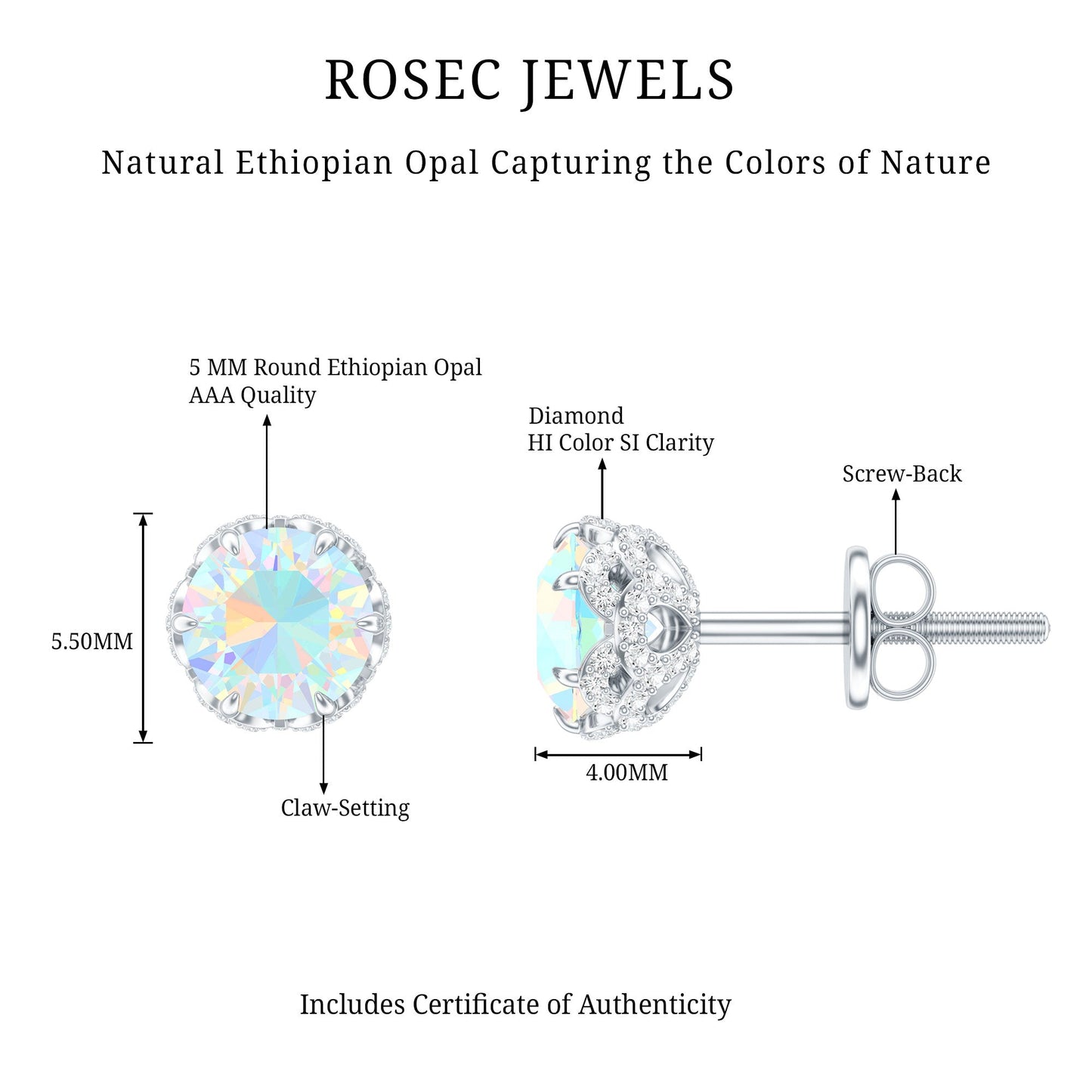 Designer Ethiopian Opal Stud Earrings with Diamond