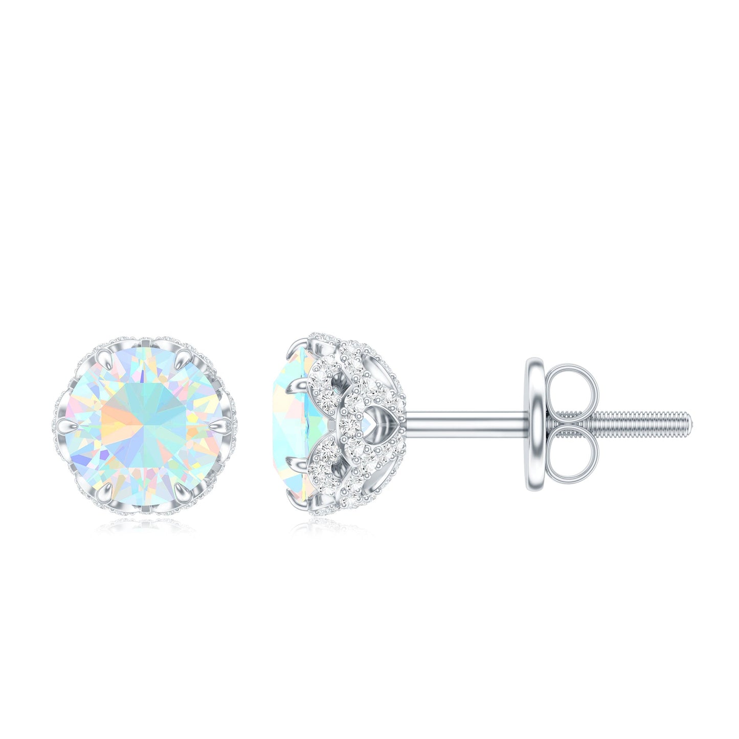 Designer Ethiopian Opal Stud Earrings with Diamond