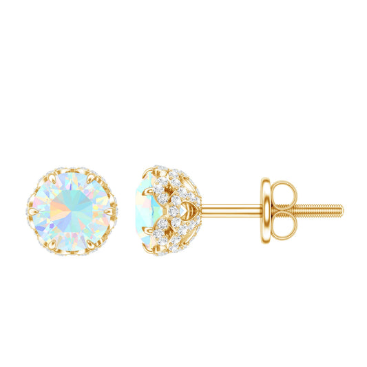 Designer Ethiopian Opal Stud Earrings with Diamond
