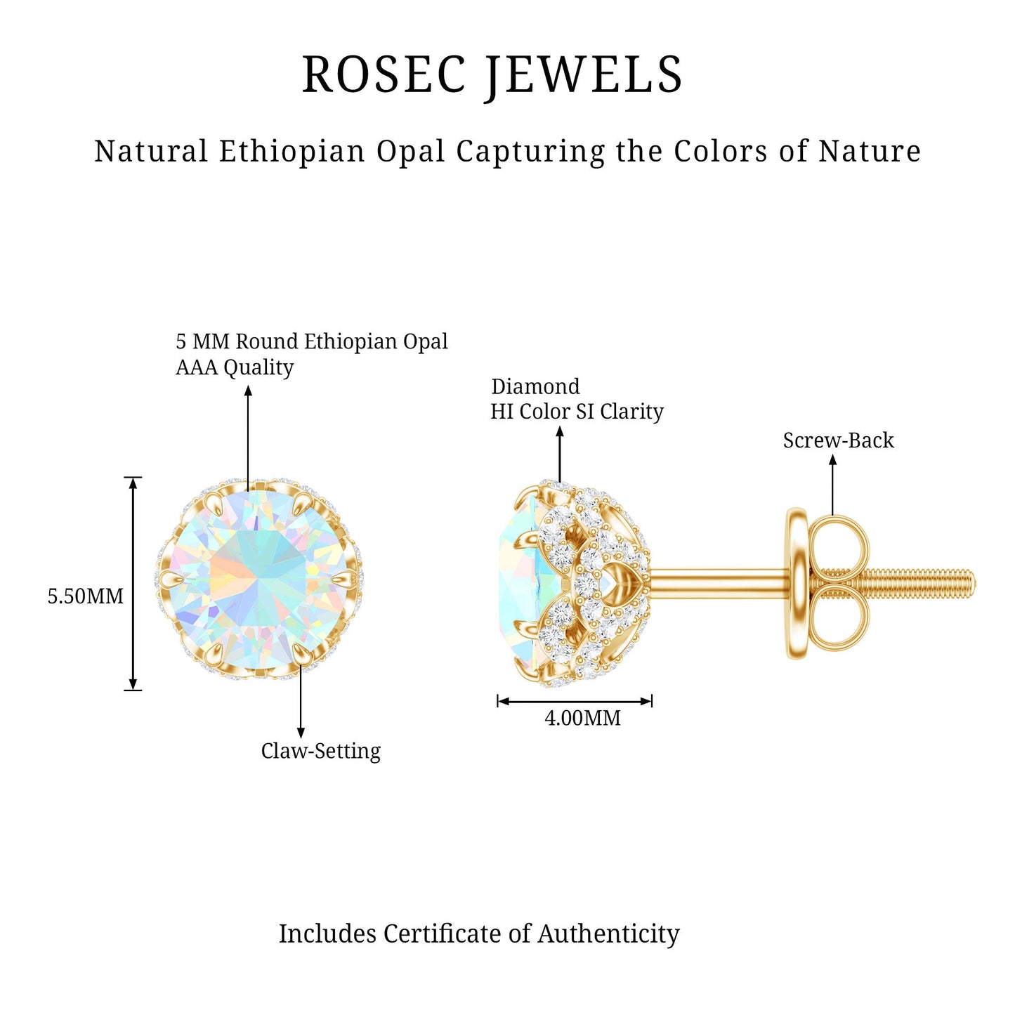 Designer Ethiopian Opal Stud Earrings with Diamond