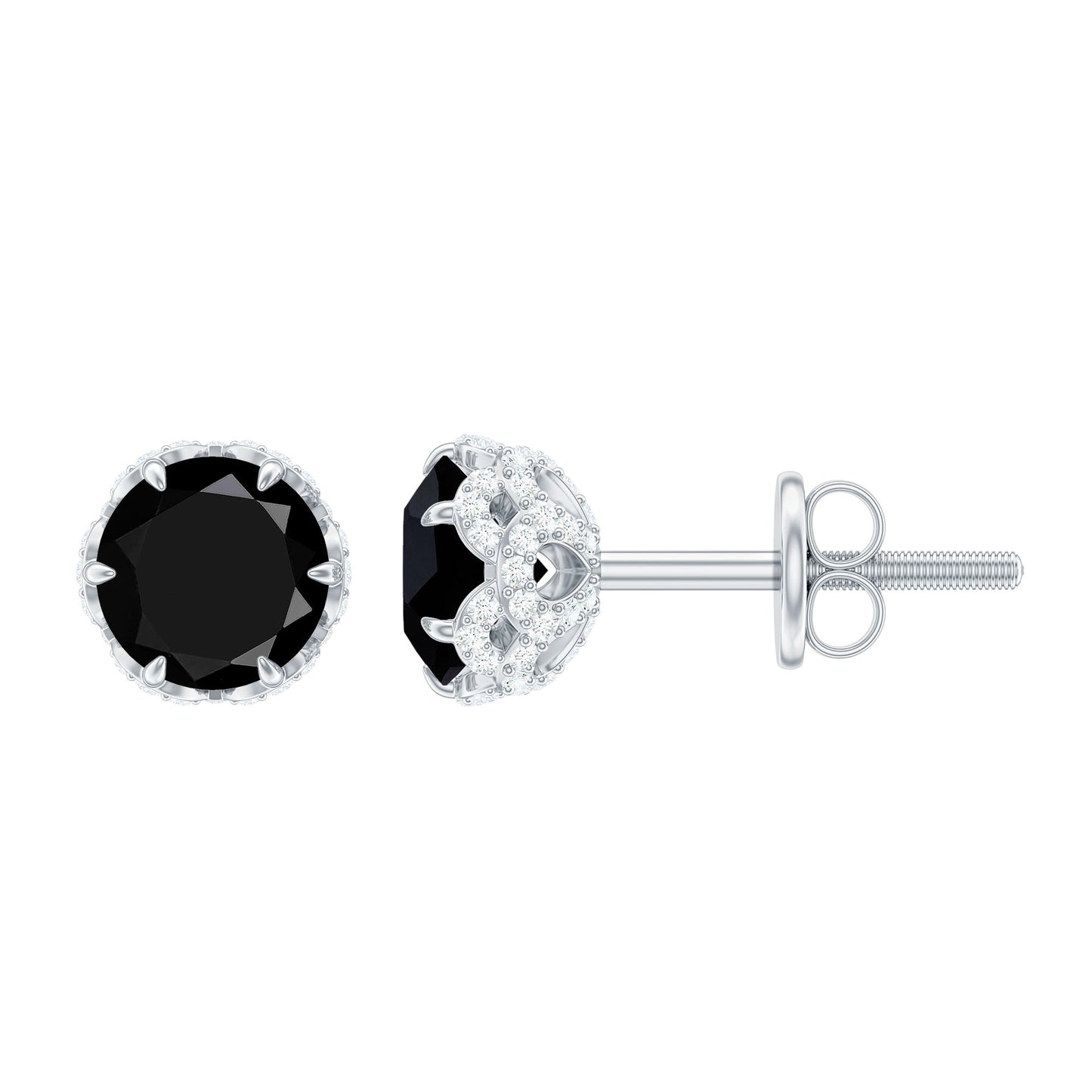 Black Onyx Wedding Stud Earrings with Diamonds