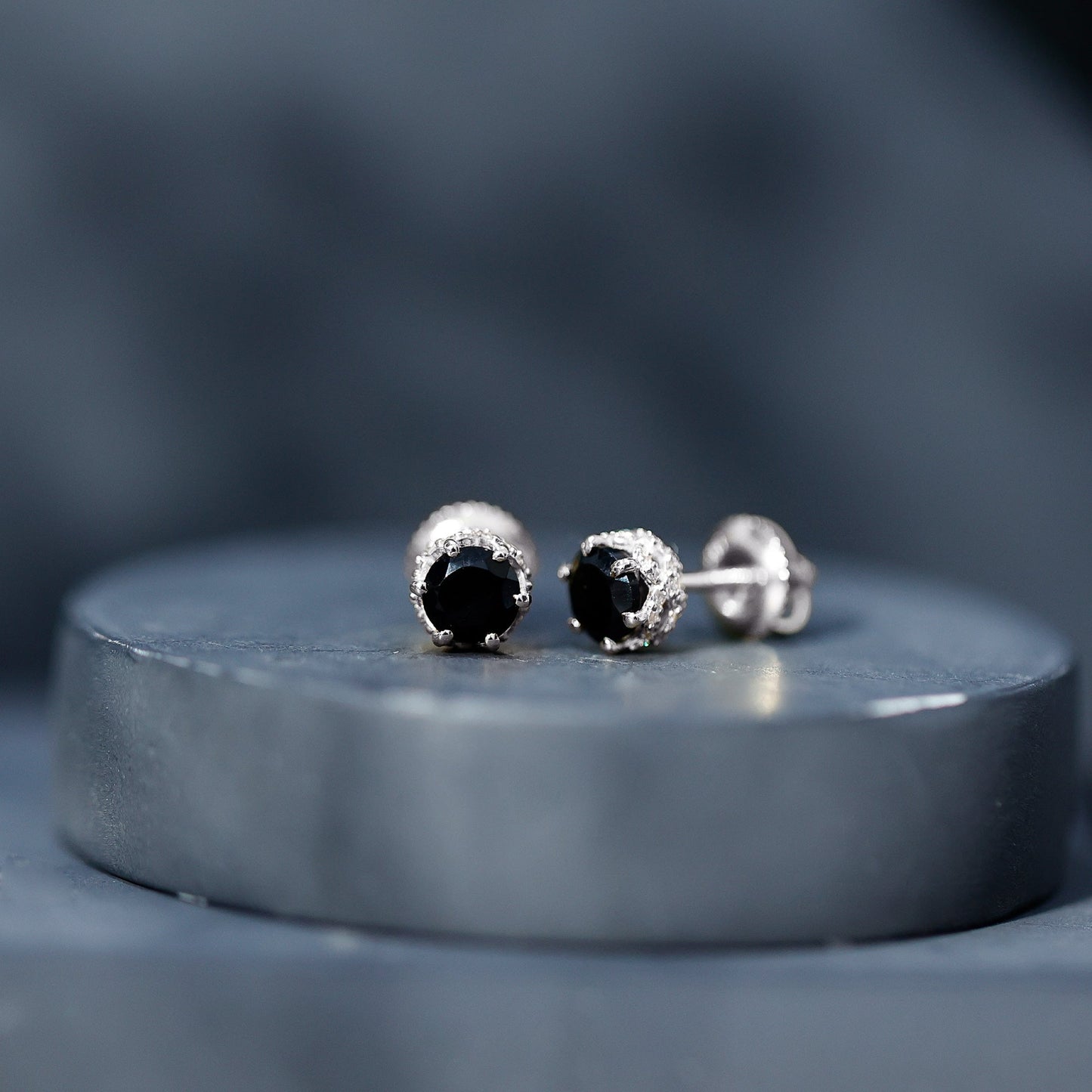 Black Onyx Wedding Stud Earrings with Diamonds