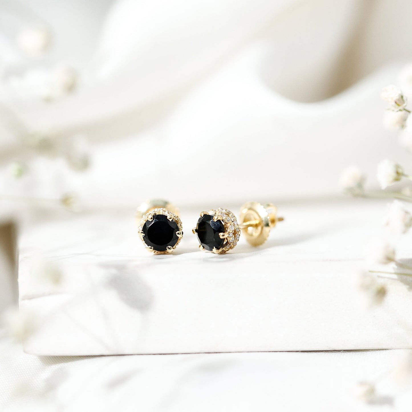 Black Onyx Wedding Stud Earrings with Diamonds