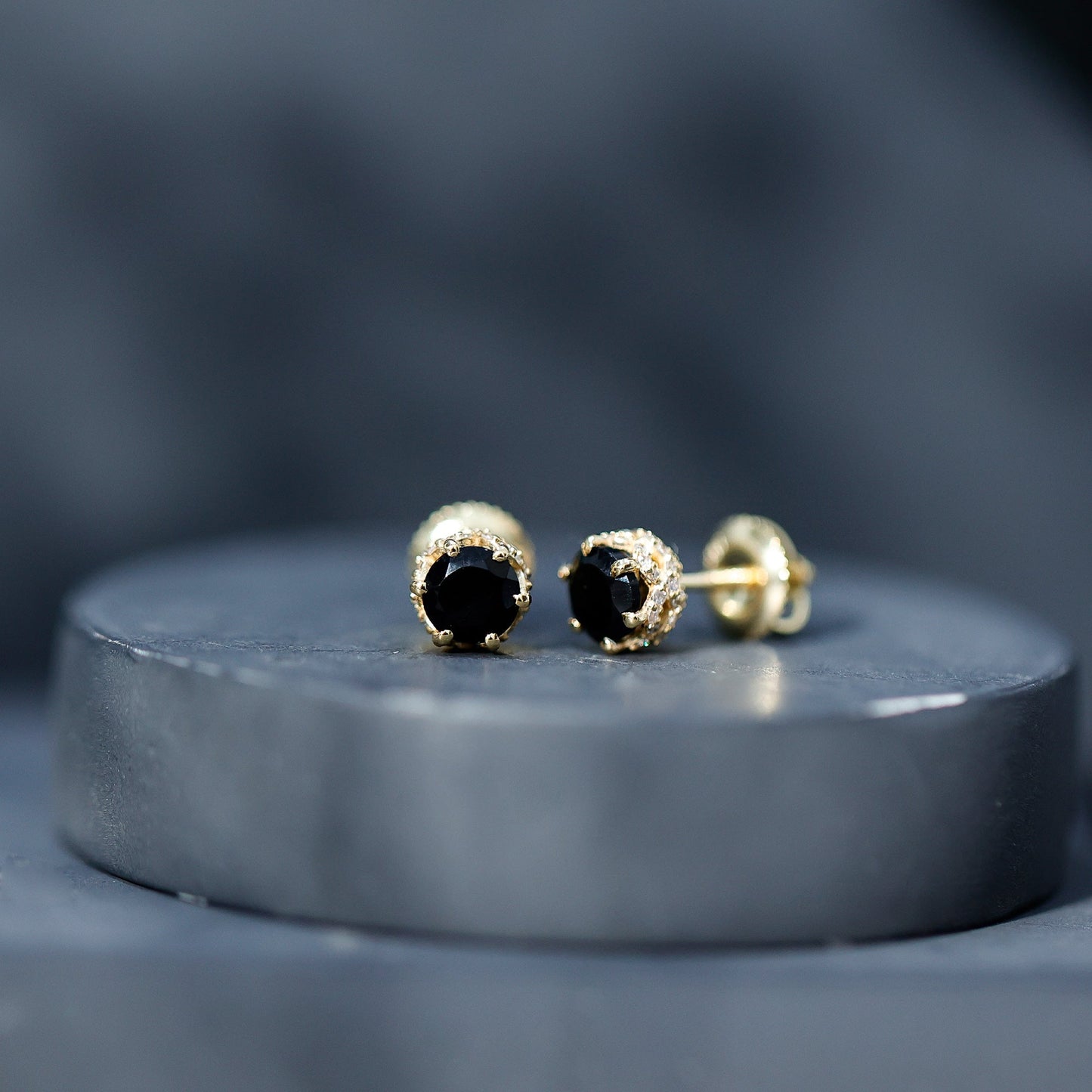 Black Onyx Wedding Stud Earrings with Diamonds