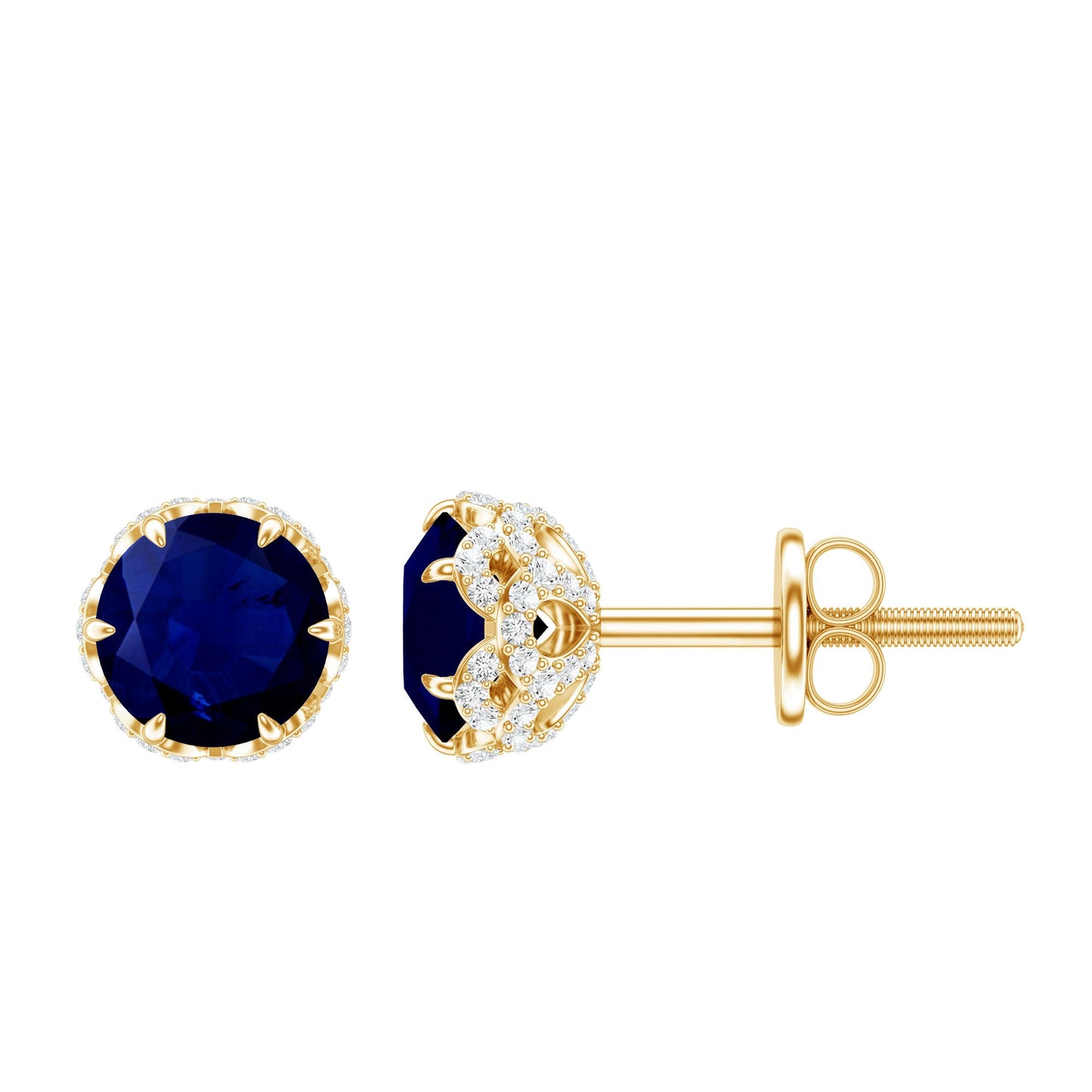 Designer Blue Sapphire Stud Earrings with Diamond