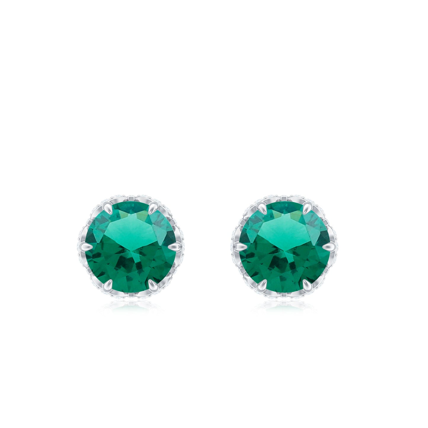 Round Lab Created Emerald Stud Earrings with Diamonds