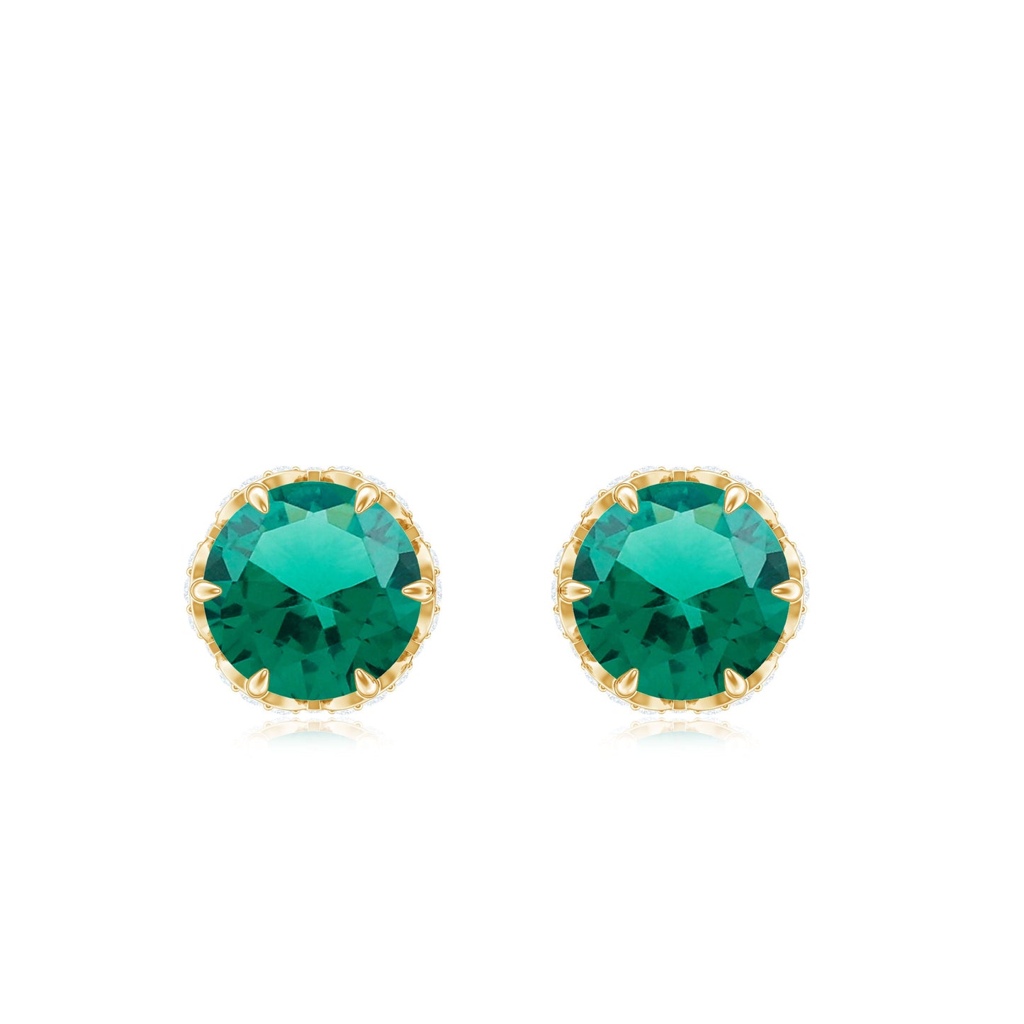 Round Lab Created Emerald Stud Earrings with Diamonds