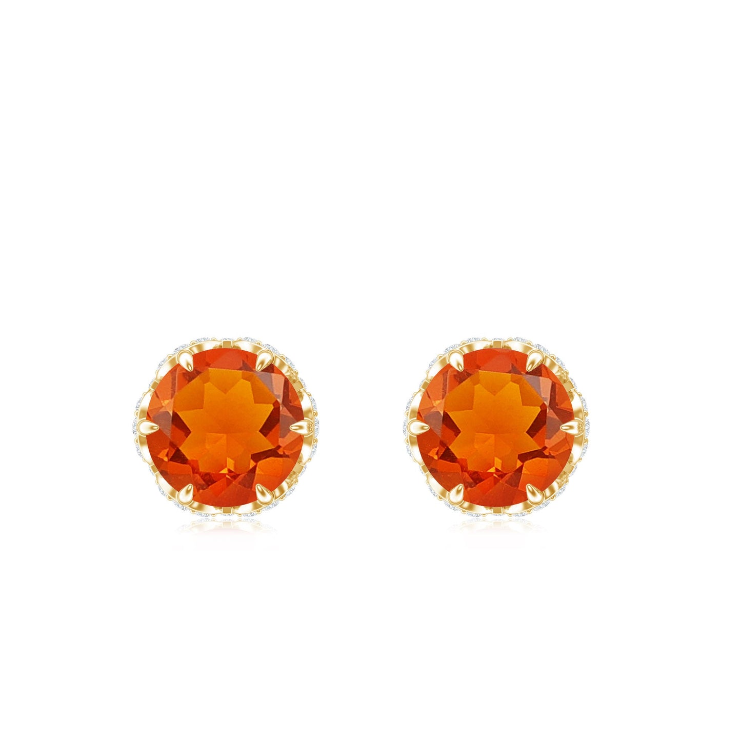 Designer Orange Fire Opal Stud Earrings with Diamond