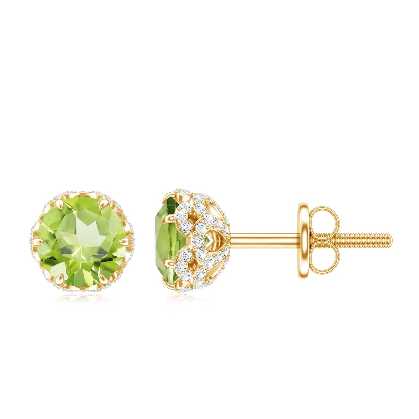 Designer 1 Carat Peridot Stud Earrings with Diamond