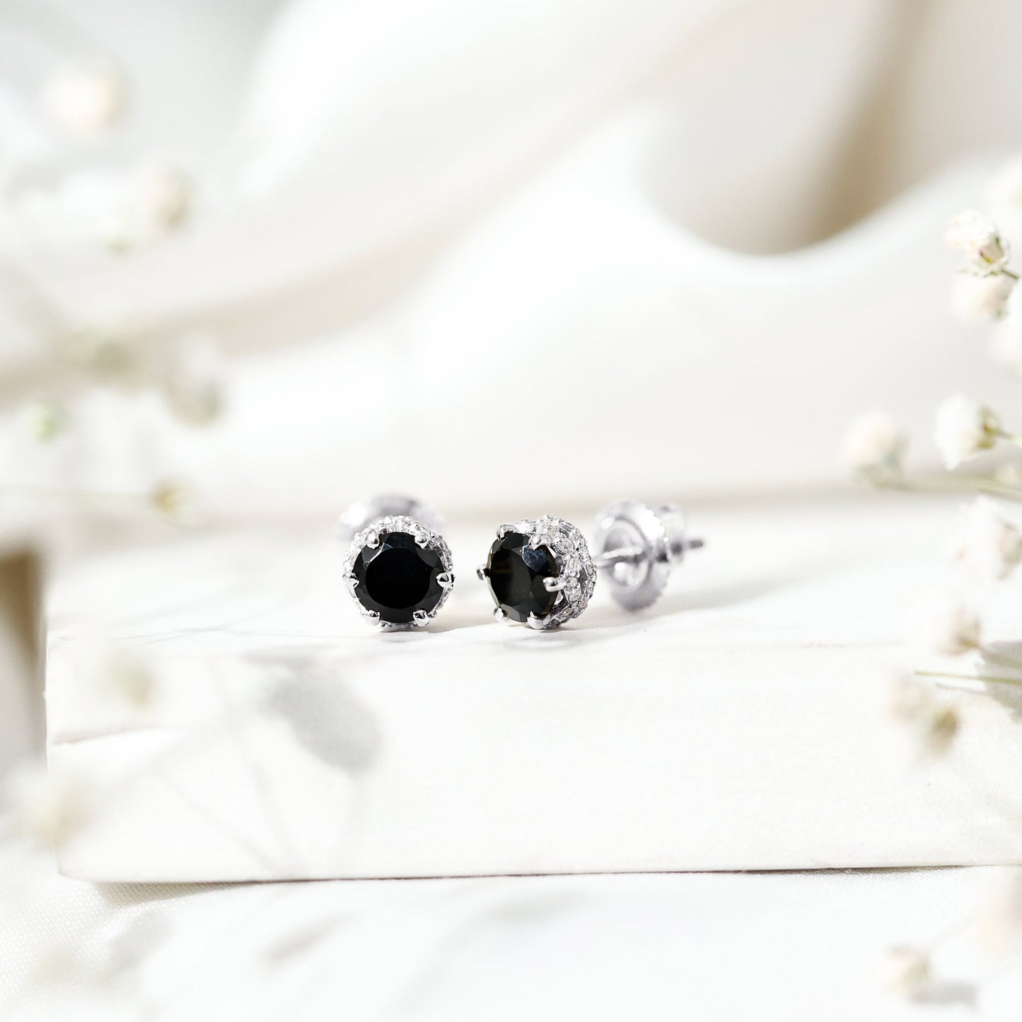 Lab Created Black Diamond Stud Earrings with White Diamonds