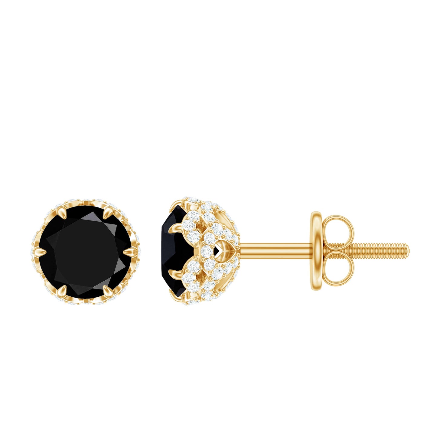 Lab Created Black Diamond Stud Earrings with White Diamonds