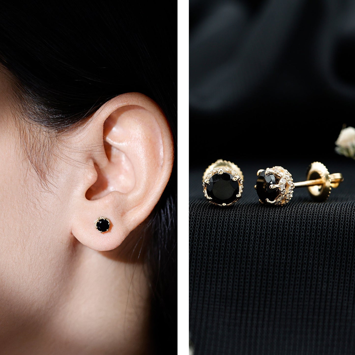 Lab Created Black Diamond Stud Earrings with White Diamonds