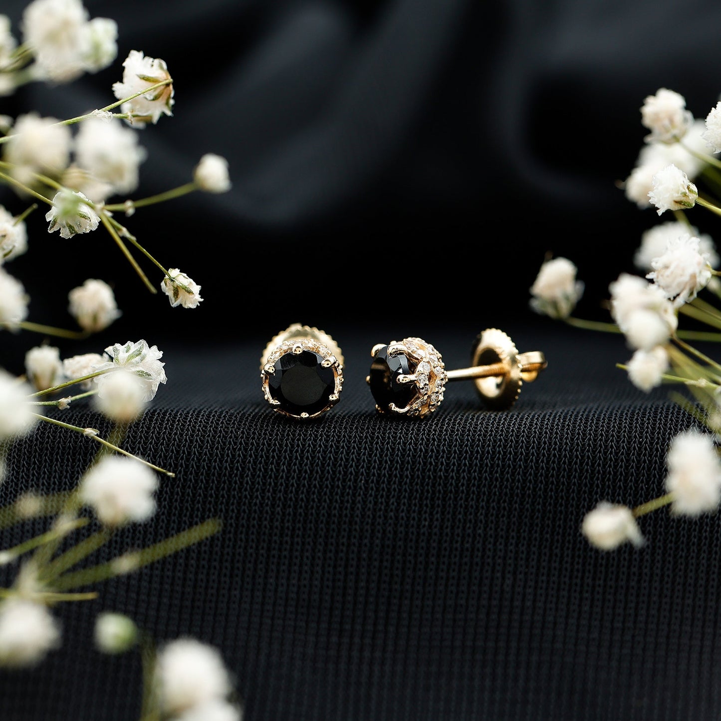 Lab Created Black Diamond Stud Earrings with White Diamonds