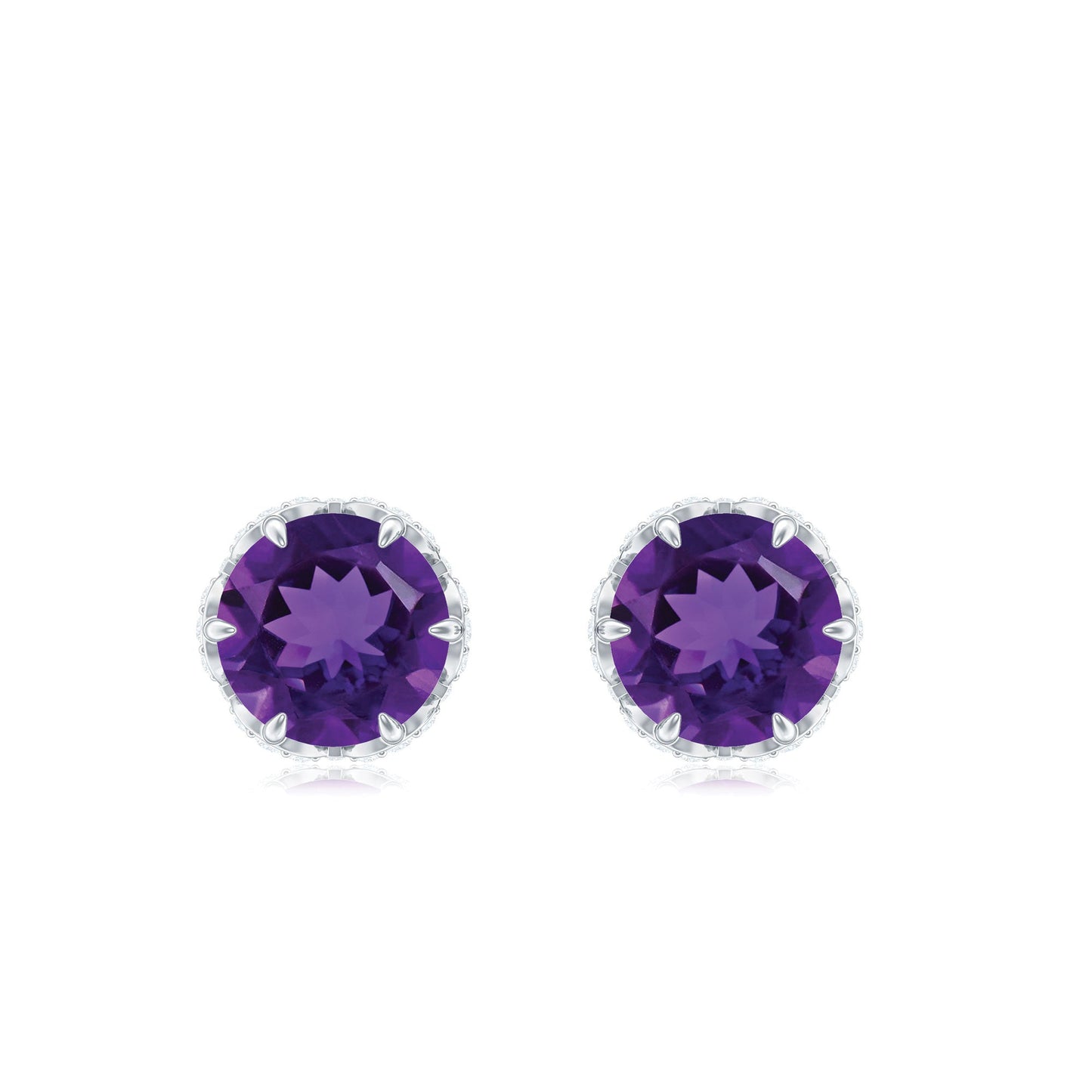 Natural Amethyst Stud Earrings with Diamond