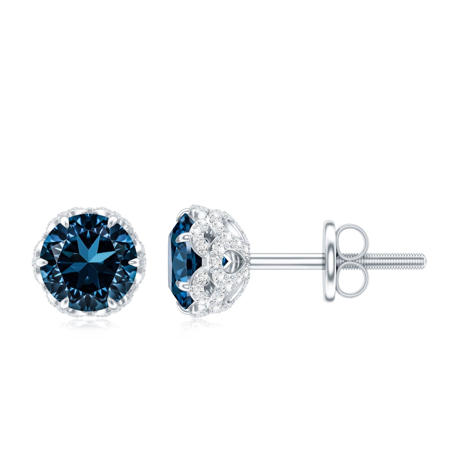 Designer London Blue Topaz Stud Earrings with Diamond