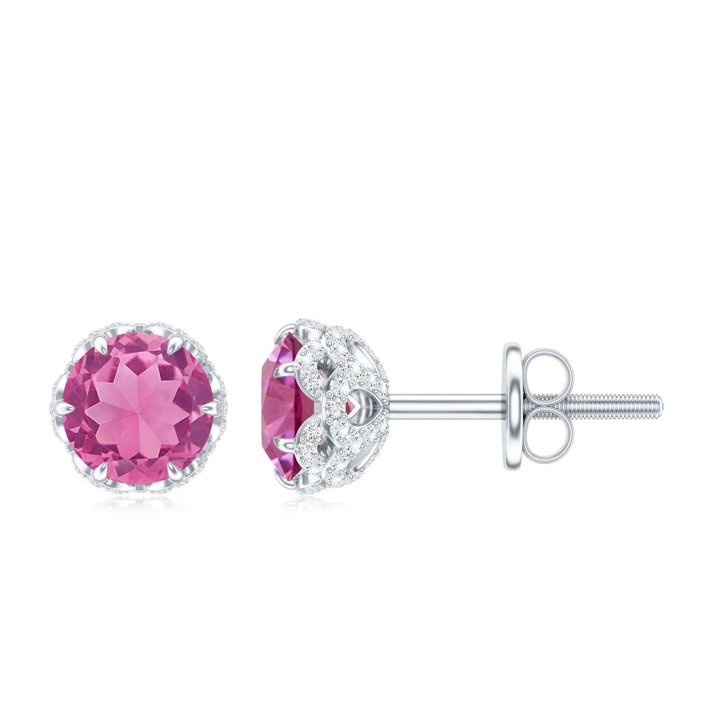 Designer 0.9 Carat Pink Tourmaline Stud Earrings with Diamond