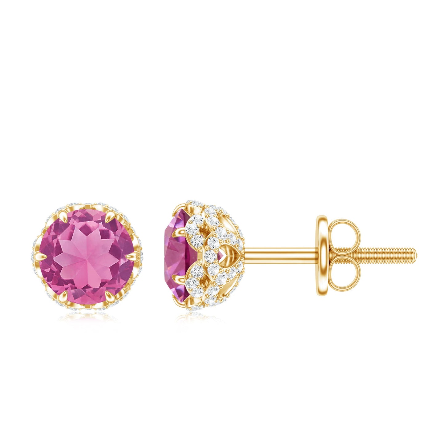 Designer 0.9 Carat Pink Tourmaline Stud Earrings with Diamond