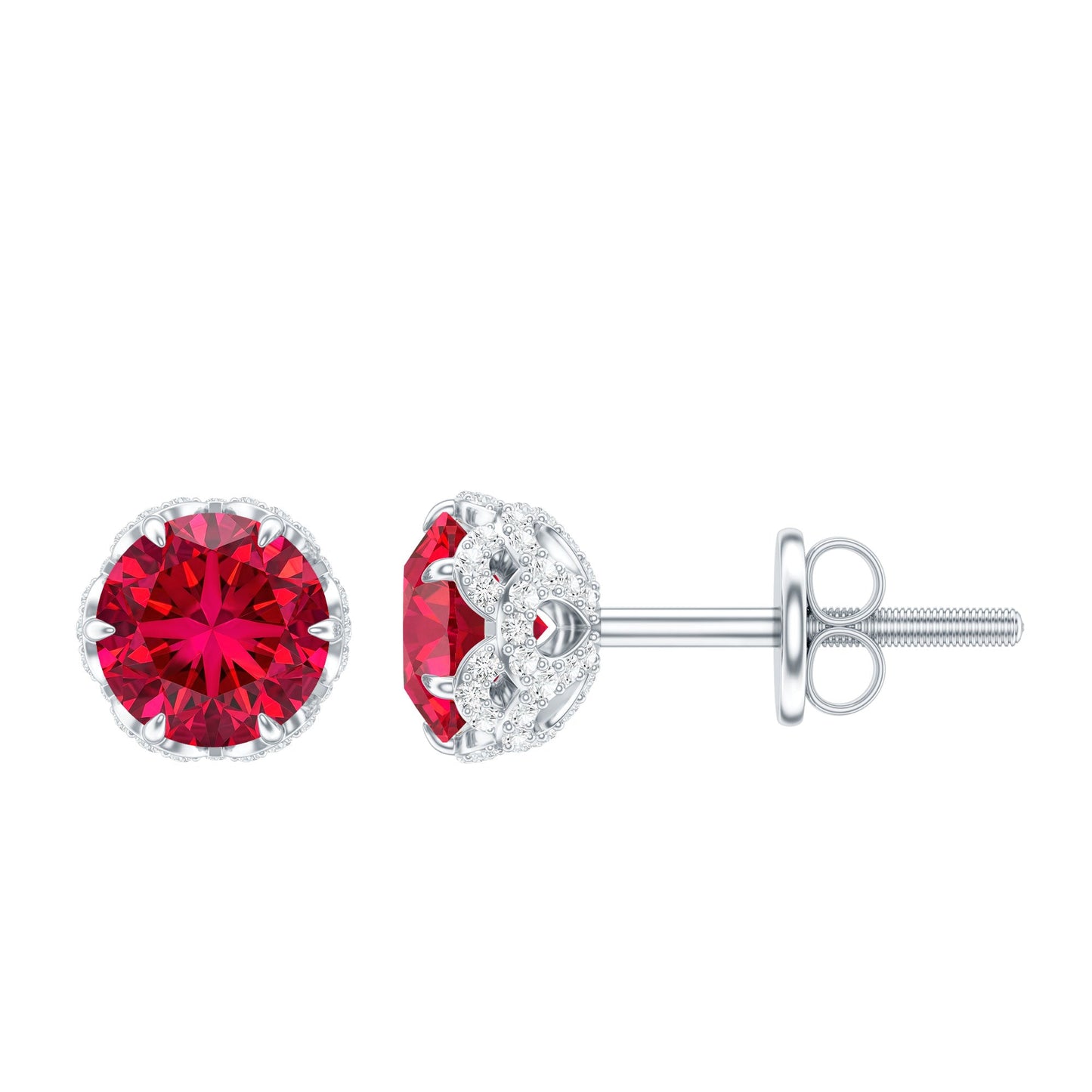 Certified Lab Grown Ruby Wedding Stud Earrings with Diamonds