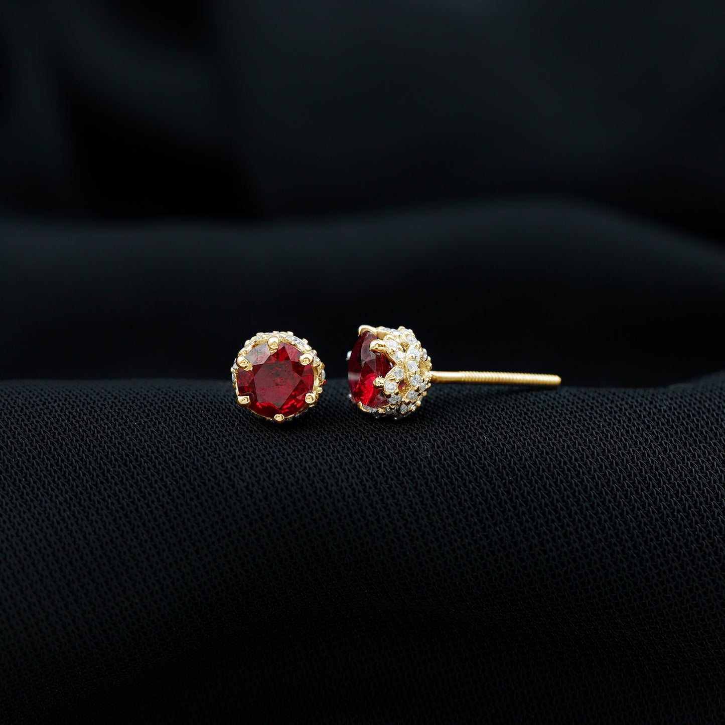 Certified Lab Grown Ruby Wedding Stud Earrings with Diamonds