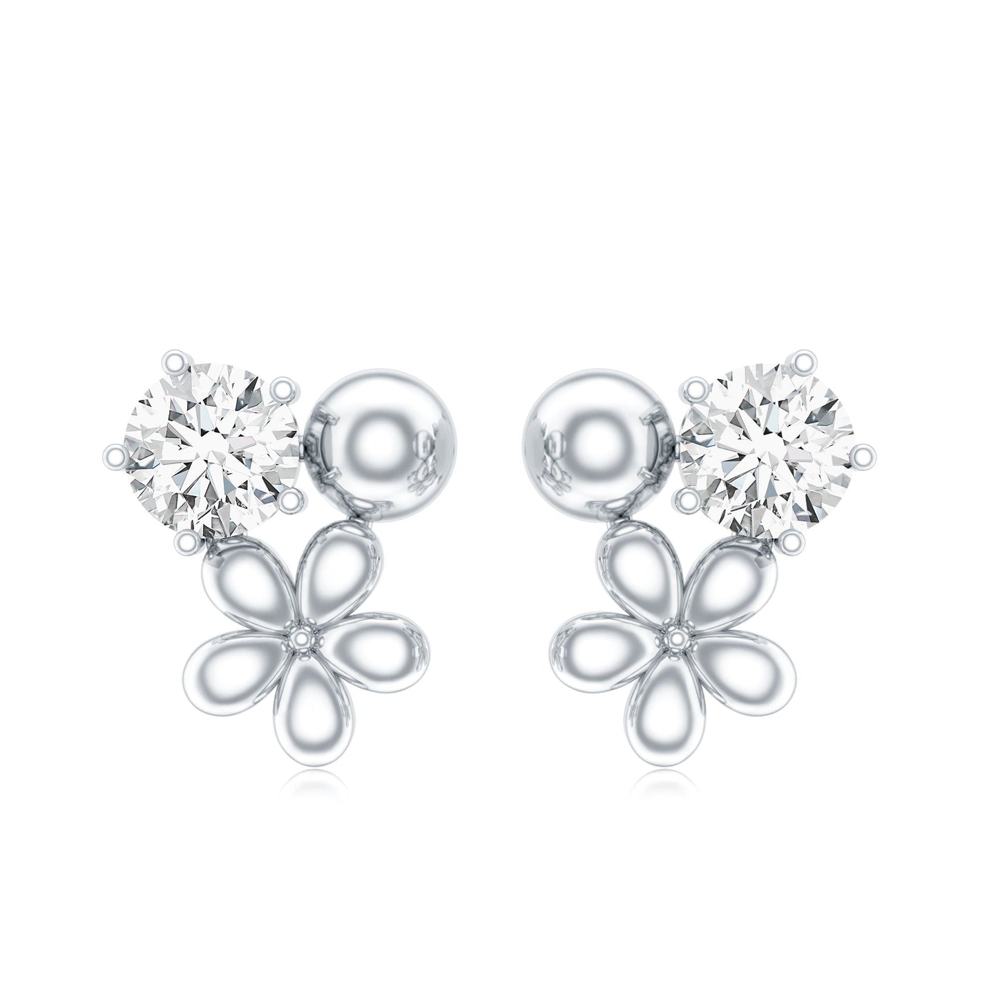 Round Cut Moissanite Flower Stud Earrings with Screw Backs