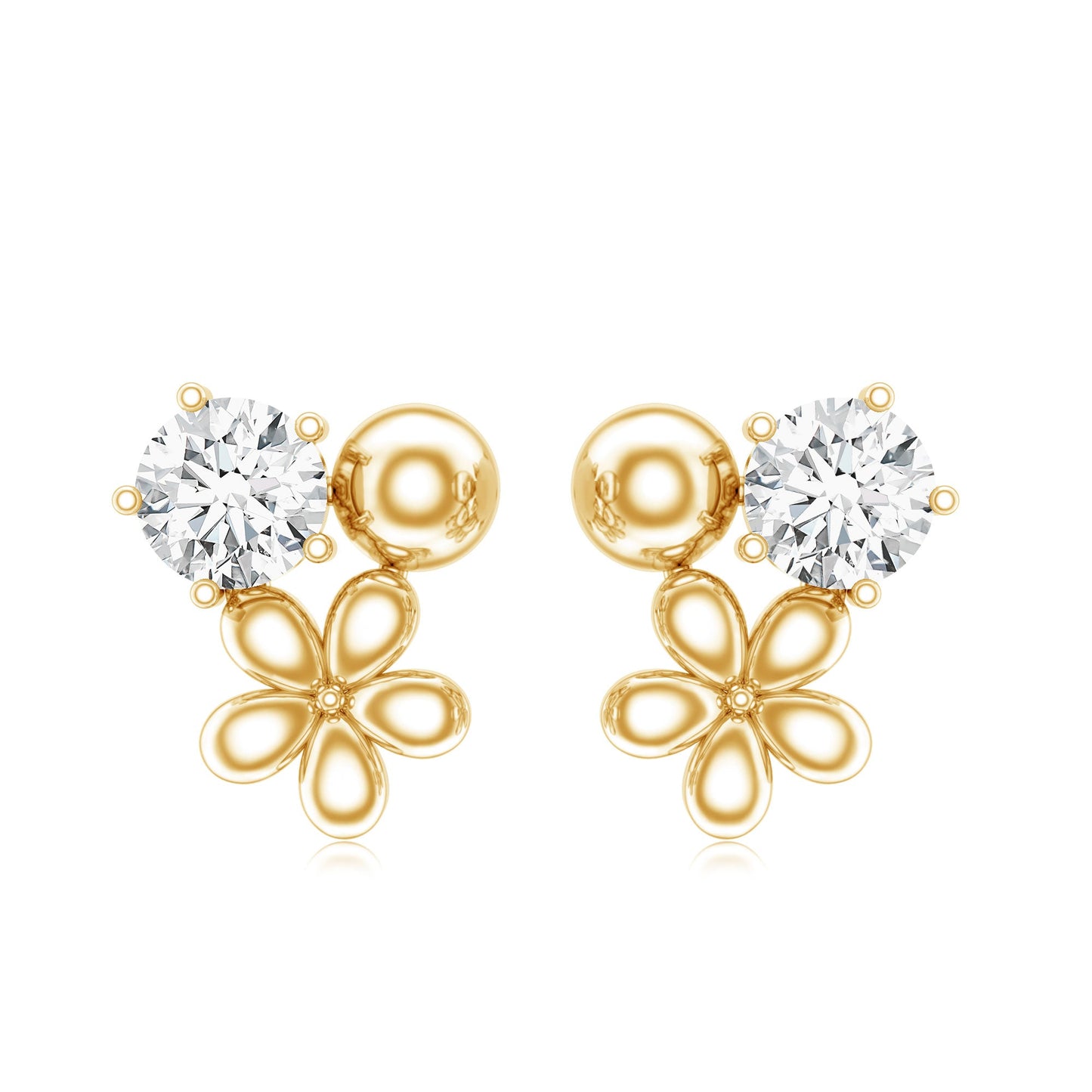 Round Cut Moissanite Flower Stud Earrings with Screw Backs