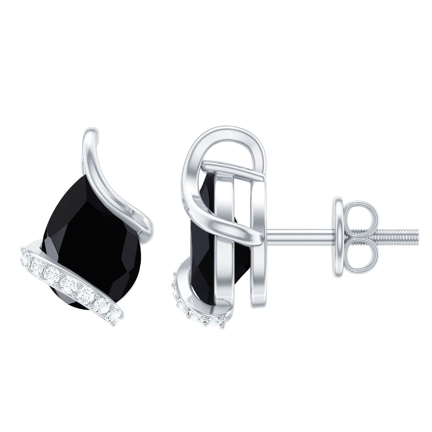 1.2 Carat Natural Black Spinel Teardrop Stud Earrings with Diamond