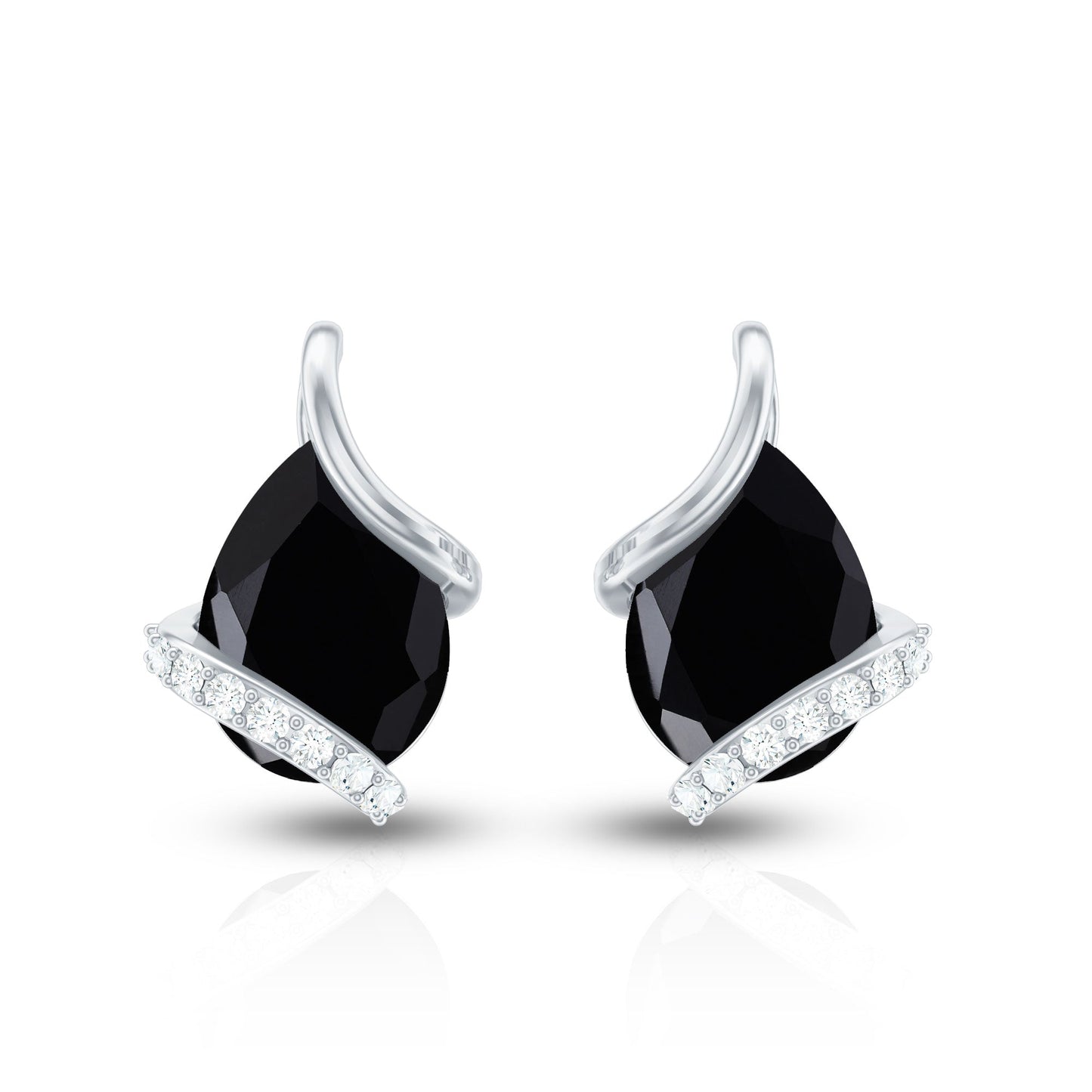 1.2 Carat Natural Black Spinel Teardrop Stud Earrings with Diamond