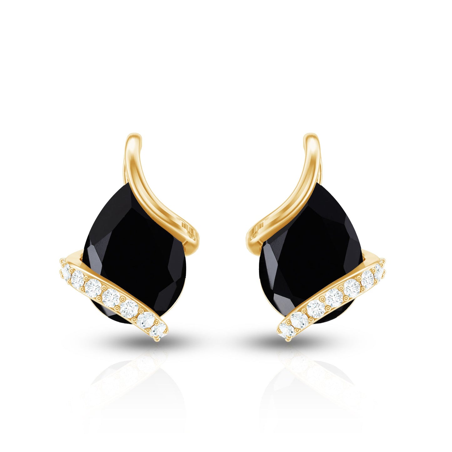 1.2 Carat Natural Black Spinel Teardrop Stud Earrings with Diamond