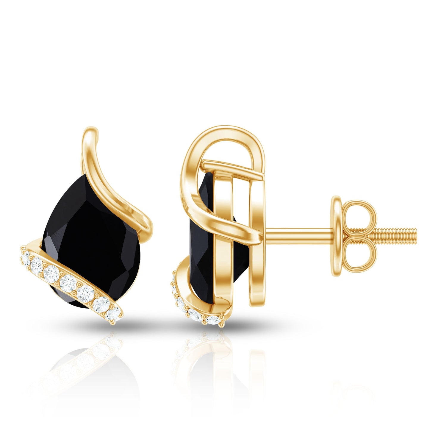 1.2 Carat Natural Black Spinel Teardrop Stud Earrings with Diamond
