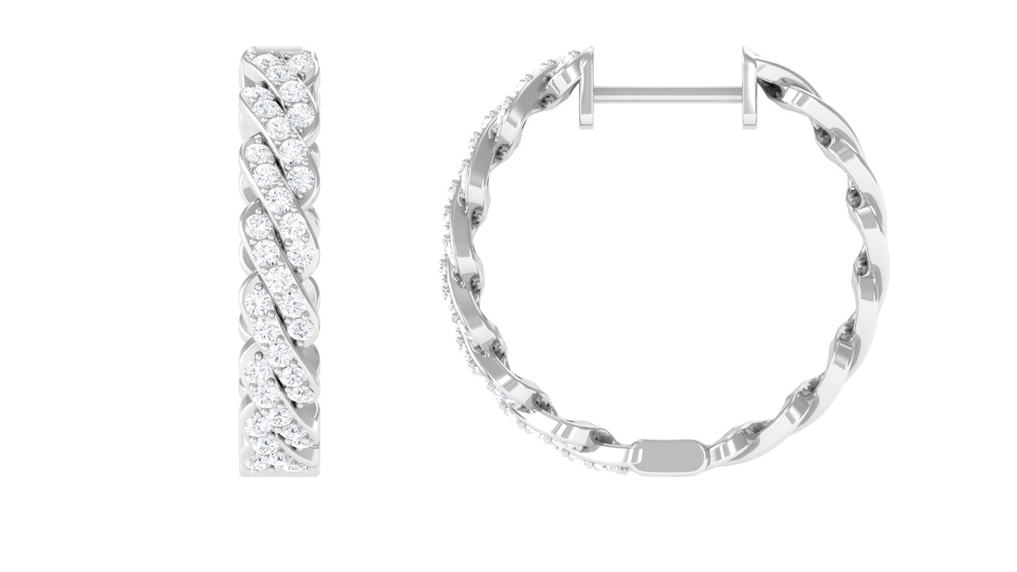 Natural Diamond Twisted Hoop Earrings with Certificate
