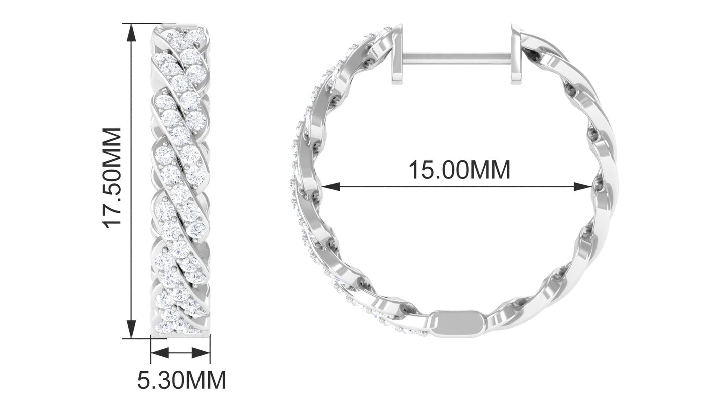 Natural Diamond Twisted Hoop Earrings with Certificate