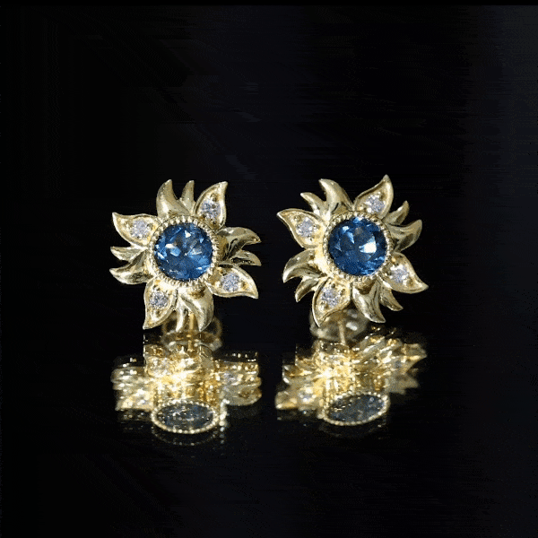 London Blue Topaz and Diamond Flower Stud Earrings