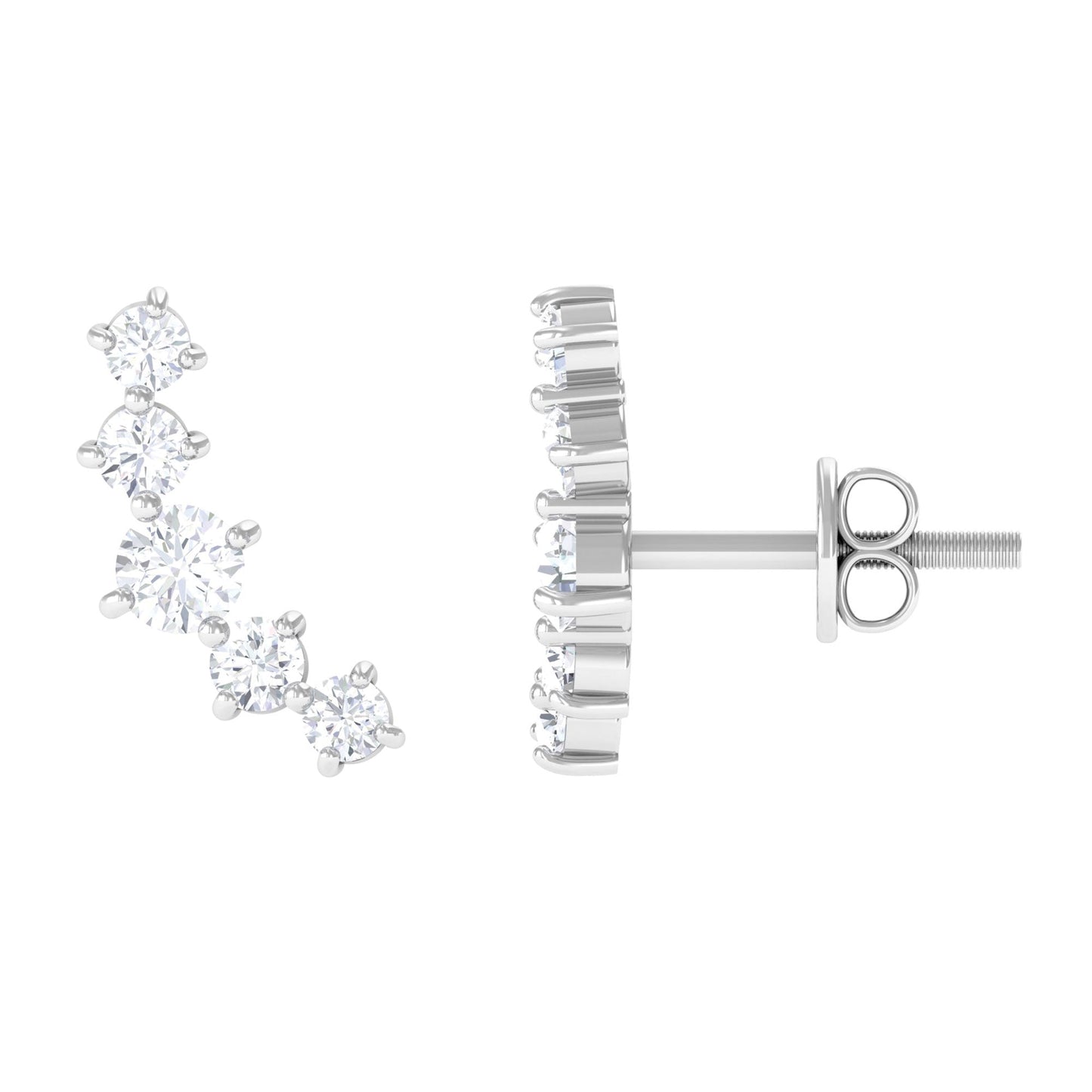 Round Diamond Curved Crawler Stud Earrings with Screw Backs