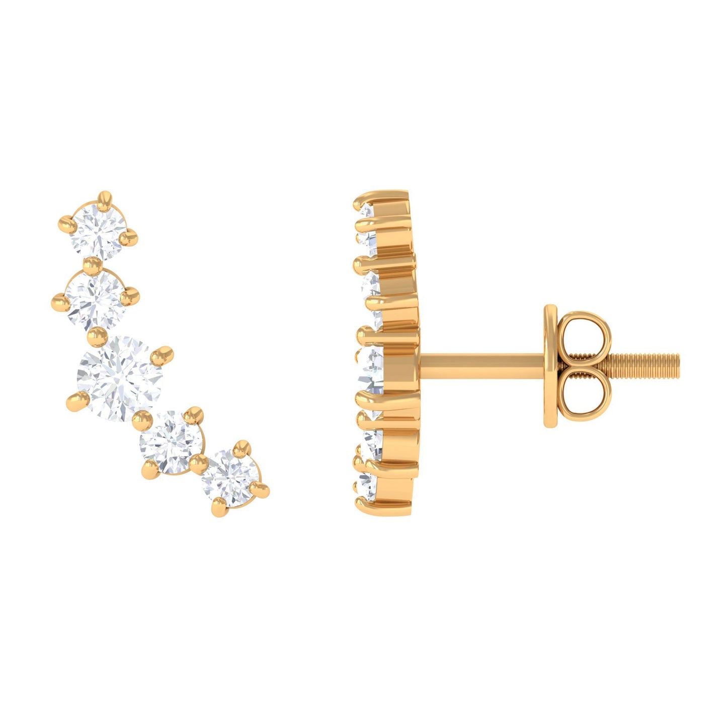 Round Diamond Curved Crawler Stud Earrings with Screw Backs