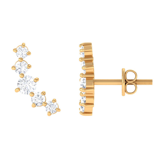 Round Diamond Curved Crawler Stud Earrings with Screw Backs