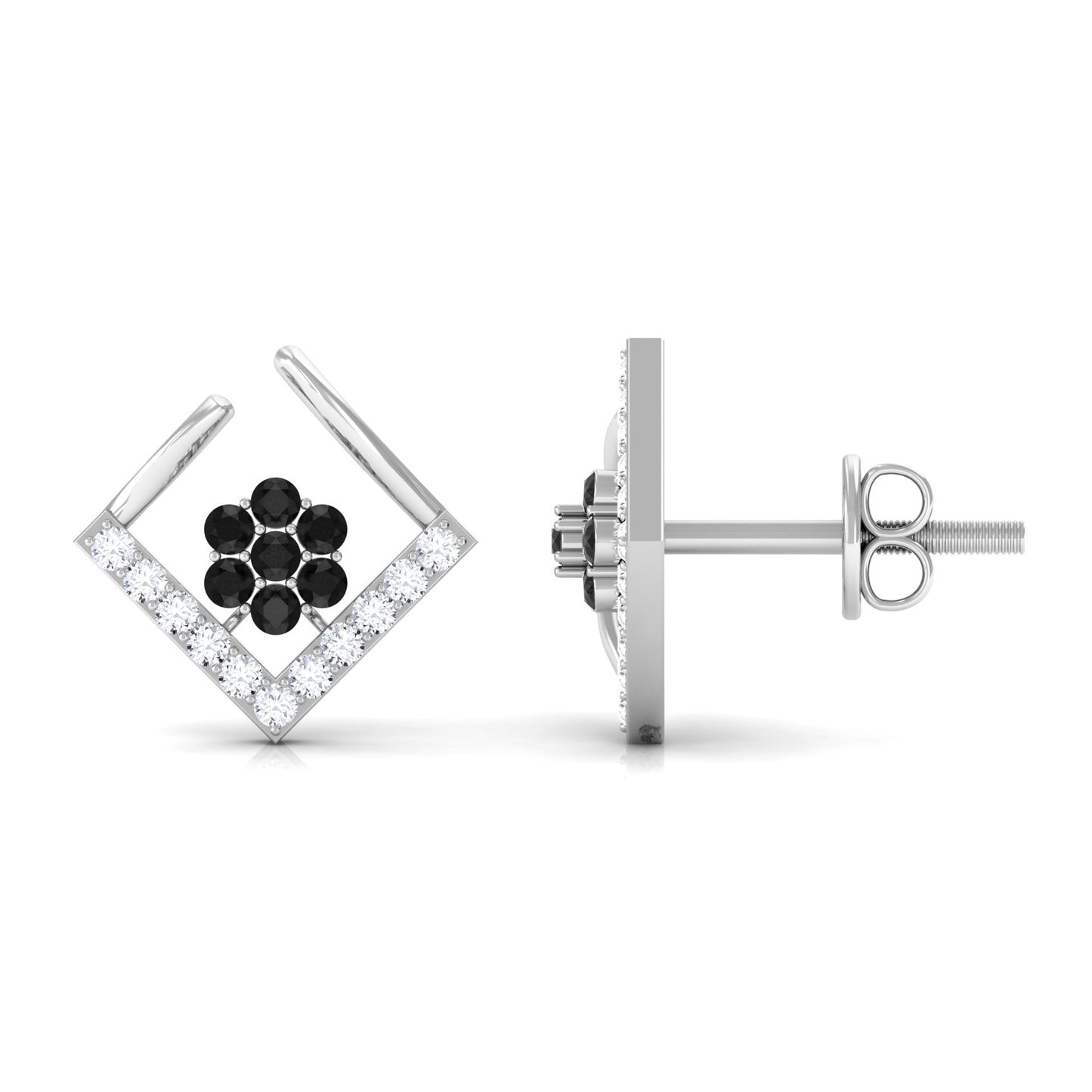 Contemporary Lab Created Black Diamond Floral Stud Earrings