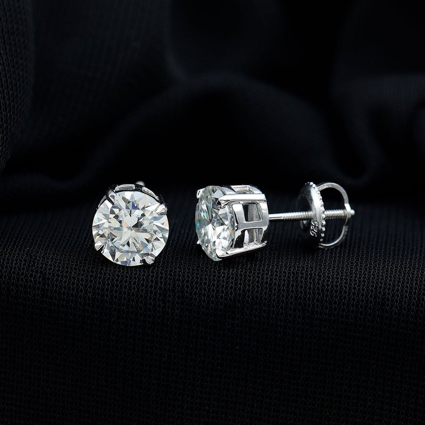 2.7 Carat Round Moissanite Studs in Claw Setting