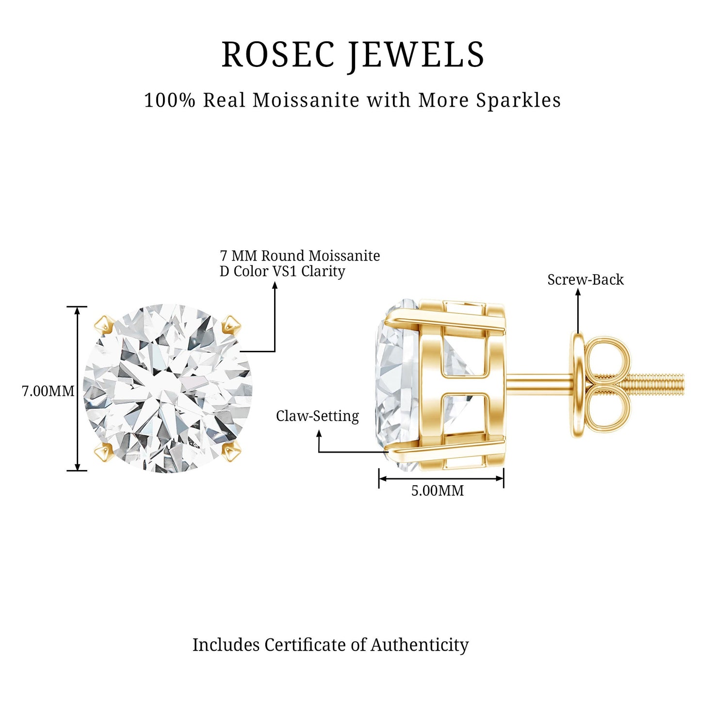 2.7 Carat Round Moissanite Studs in Claw Setting