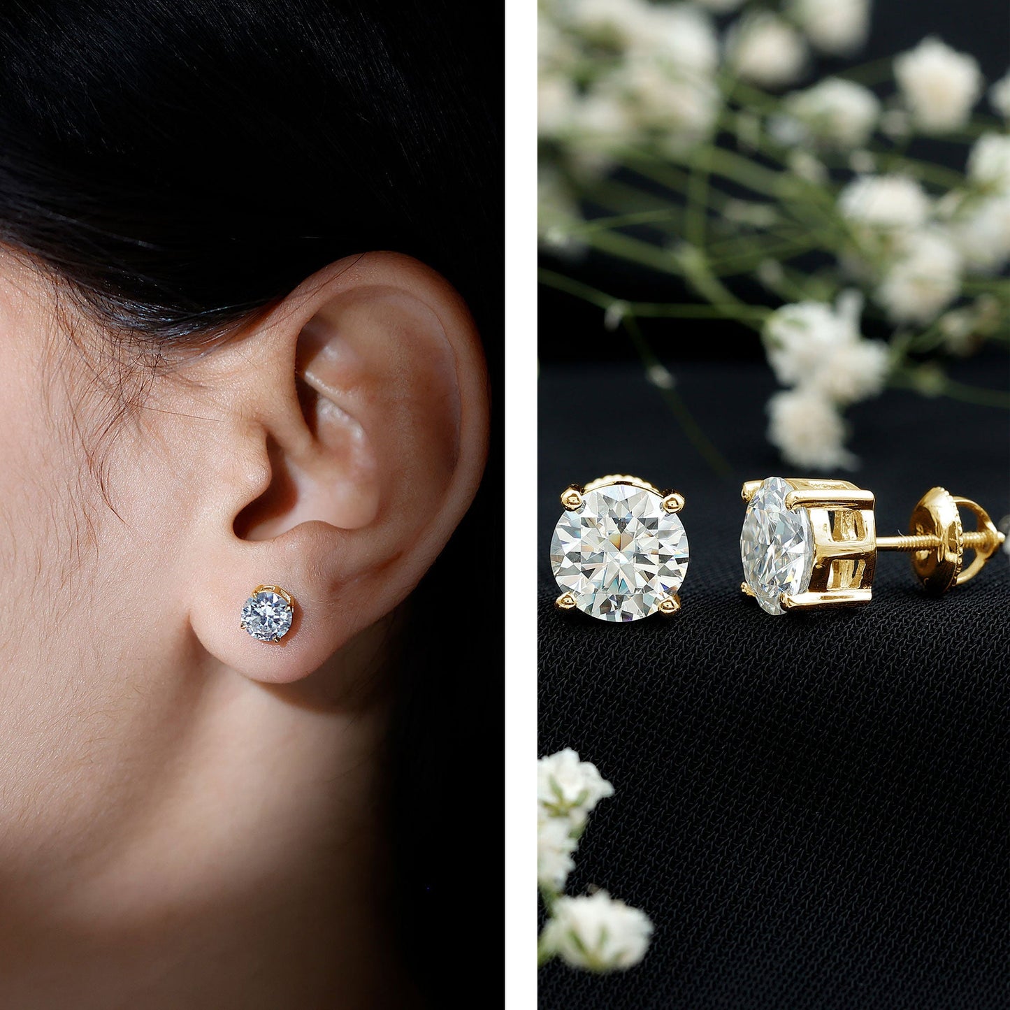 2.7 Carat Round Moissanite Studs in Claw Setting