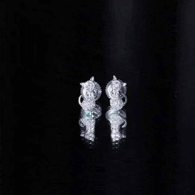 Certified Diamond Cat Kitty Earrings