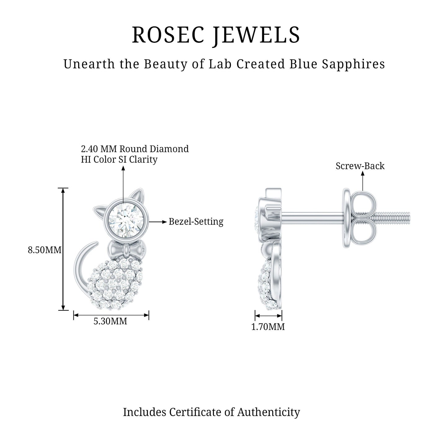 Certified Diamond Cat Kitty Earrings