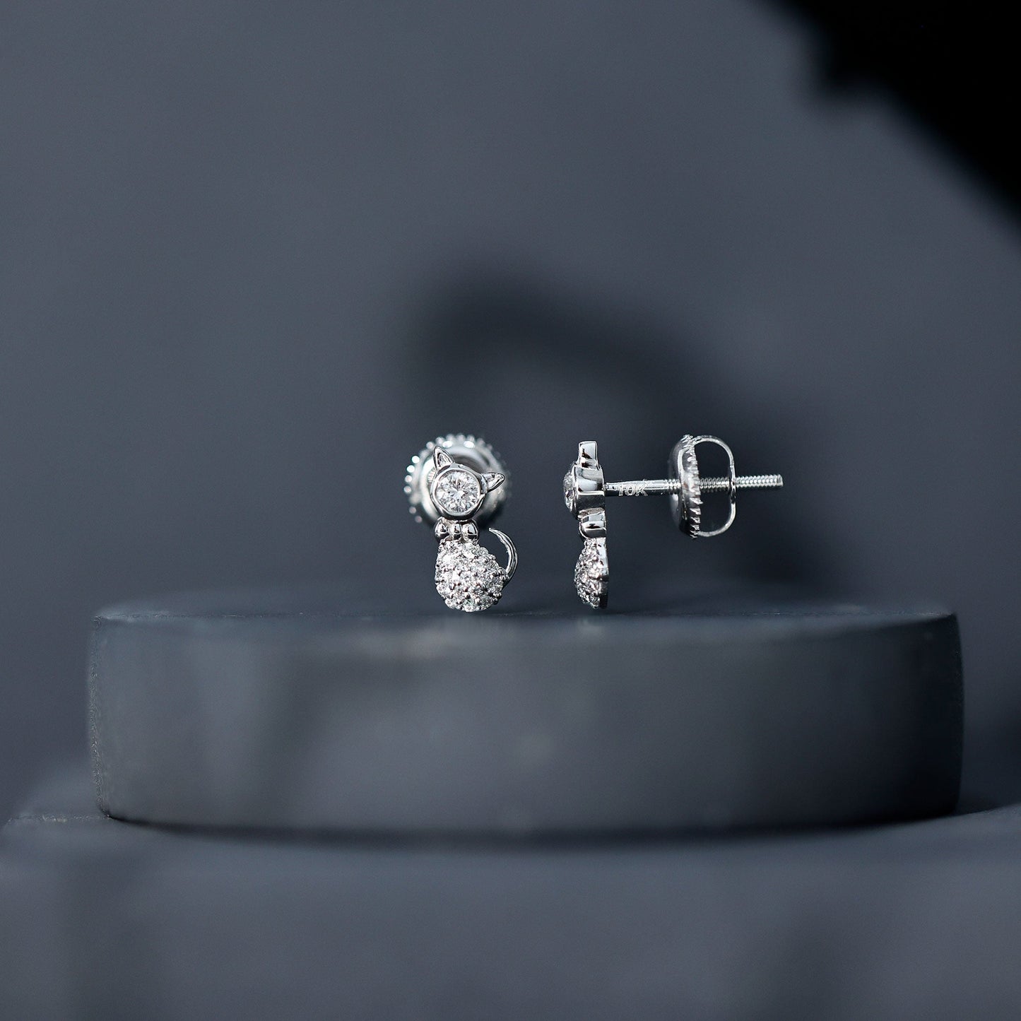 Certified Diamond Cat Kitty Earrings