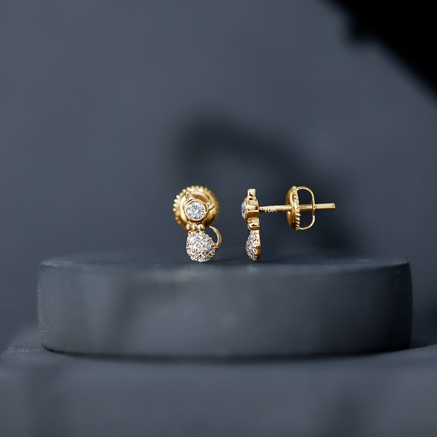 Certified Diamond Cat Kitty Earrings