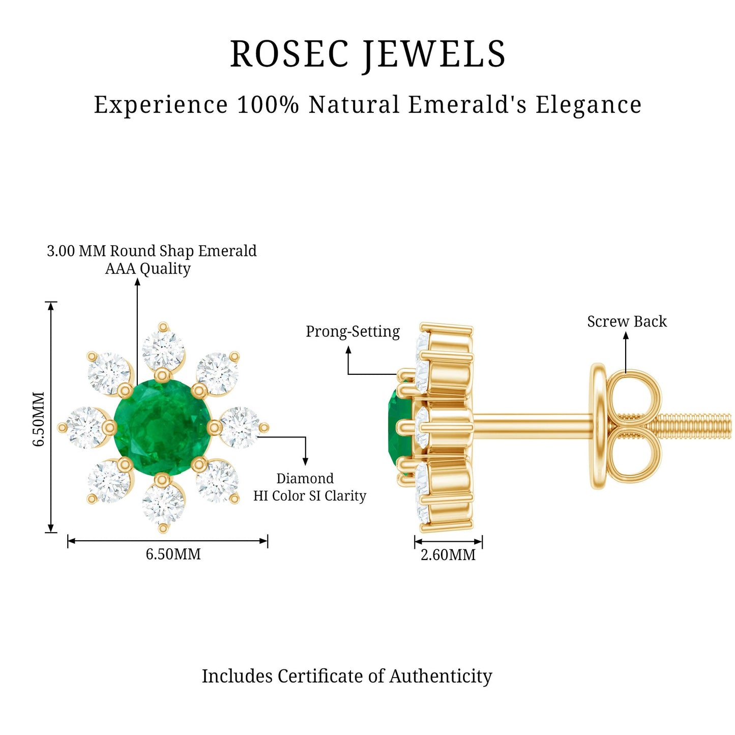 Natural Emerald and Diamond Floral Stud Earrings